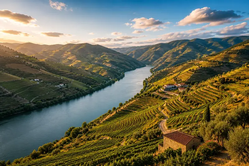 Vinhas em socalcos no Vale do Douro, junto ao rio