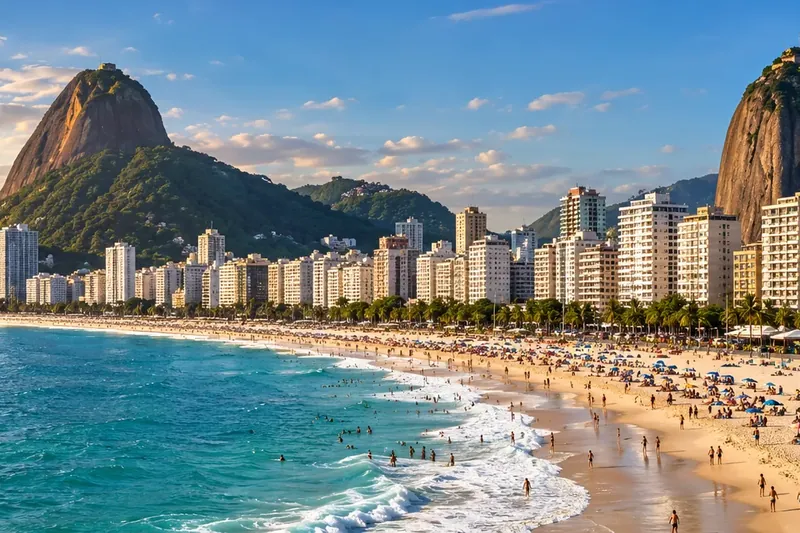 Copacabana Beach with Sugarloaf Mountain in the background