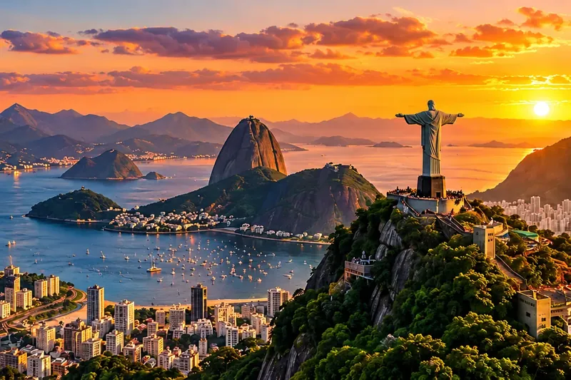 Rio de Janeiro view with Christ the Redeemer and Sugarloaf Mountain