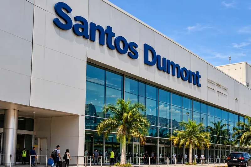 Santos Dumont Airport terminal with Sugarloaf Mountain behind